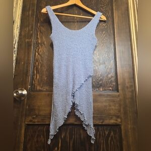 Light Blue Sleeveless Asymmetrical Open Knit Crochet Top 'Lagenlook Boho Chic'